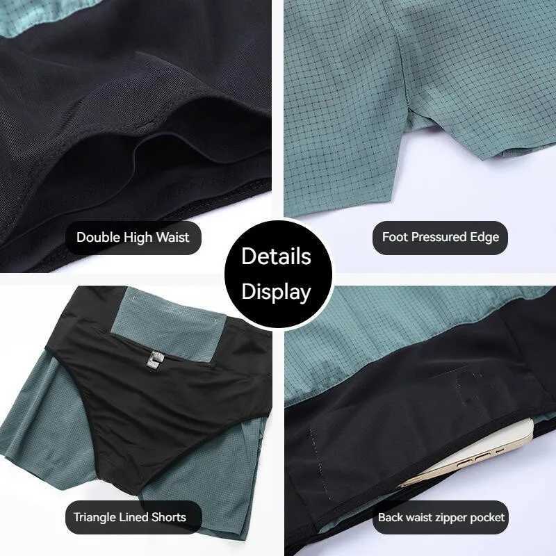 Marathon Running Shorts Men 2 In 1 Quick Dry Workout Training Fitness Jogging Multi-Pocket Man Gym Sport Shorts with Waist PouchXJ241104