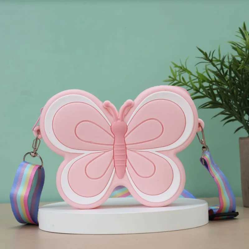 Lovely Bow Childrens Silicone Shoulder Bags Cute Butterfly Shape Baby Girls Crossbody Bag Candy Color Kids Small Coin Purse LX241104