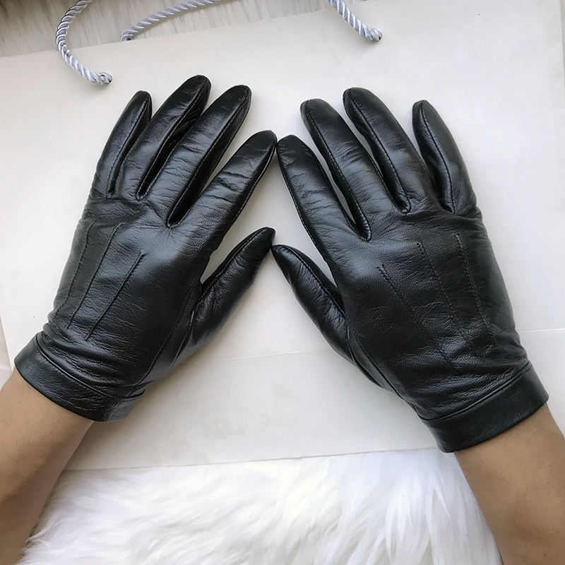 Men's Unlined Luxury Leather Gloves Women's Short gloves Wrist Button Goat Leather Winter Warm Driving Touch Screen Fit Gloves Femal Black g