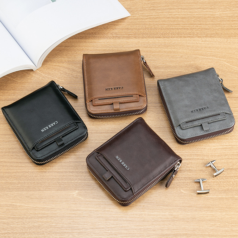CarrKen/Kelken Short Wallet Men's Card Insertion Zipper Multi functional Driver's License Bag