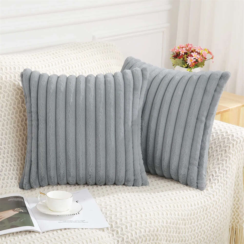 Homaxy Faux Rabbit Fur Case 50x50cm Soft Fluffy Striped Cushion 45x45 Home Decor Pillow Cover For Sofa