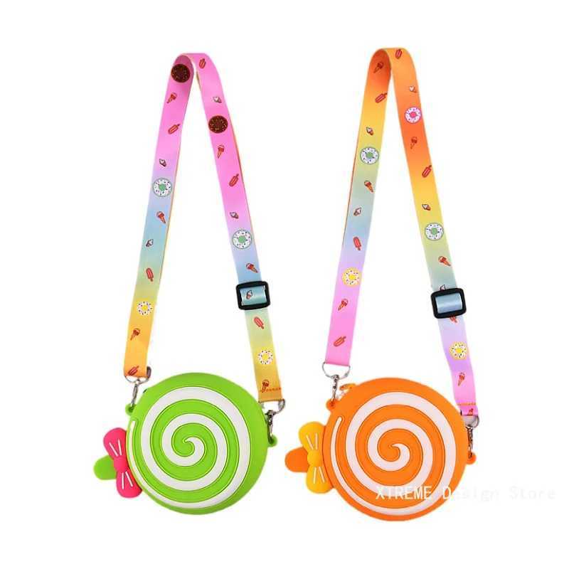 Silicone Round Candy Kids Crossbody Bag Cute Girls Lollipop Shoulder Messenger Bag Adjustable Strap Childrens Small Coin Purse LX241104