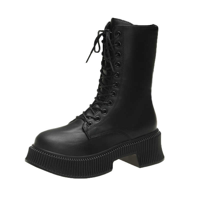 CMM British Thick Heel Plus Size Boots for Women Autumn and Winter Versatile Slimming Lace Up Fashion Chelsea Boots Chimney Boots