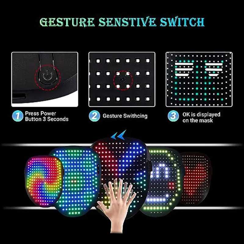 LED luminous face mask RGB full-color face changing luminous face mask Halloween Christmas carnival costume DJ lighting up party role-playing Y241104