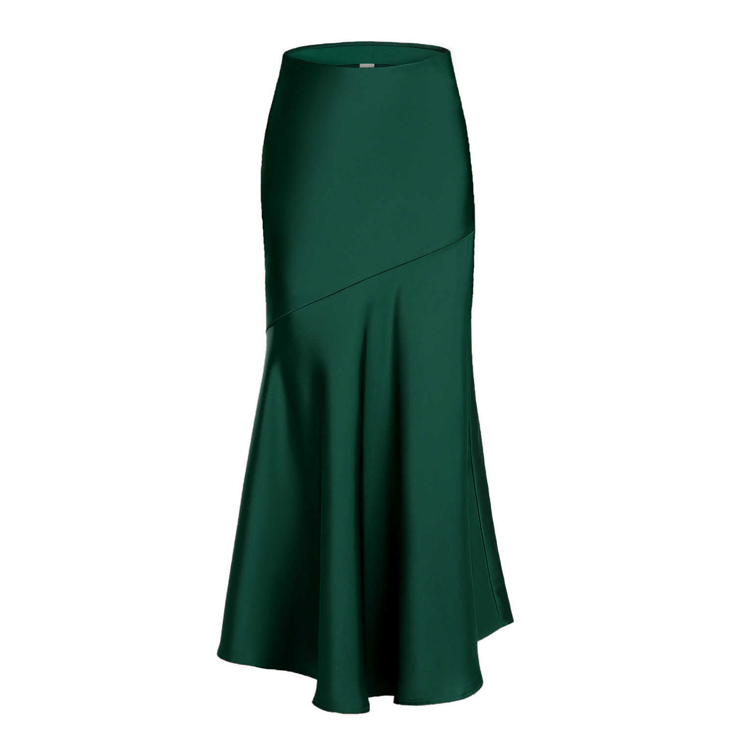WoMens Acetate Satin Long Skirt With High Waist And Elastic Career Skirts Splicing Slim Fit And Slimming Hip Hugging Skirt Clothes For Women 241023