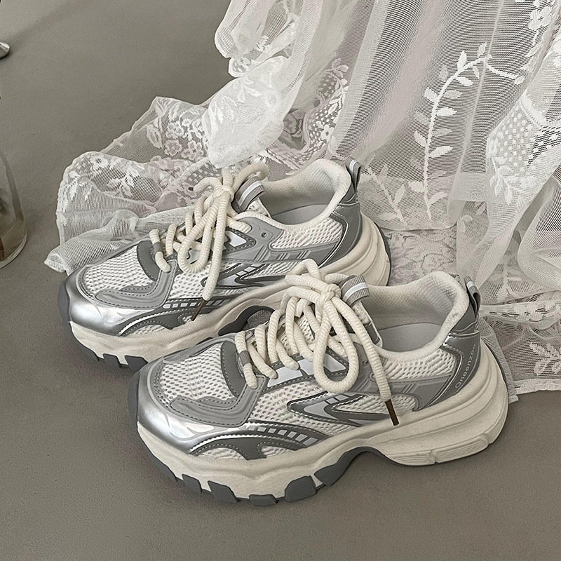 Women's New Silver White Lightweight Height Increasing Sports Shoes Free Shipping