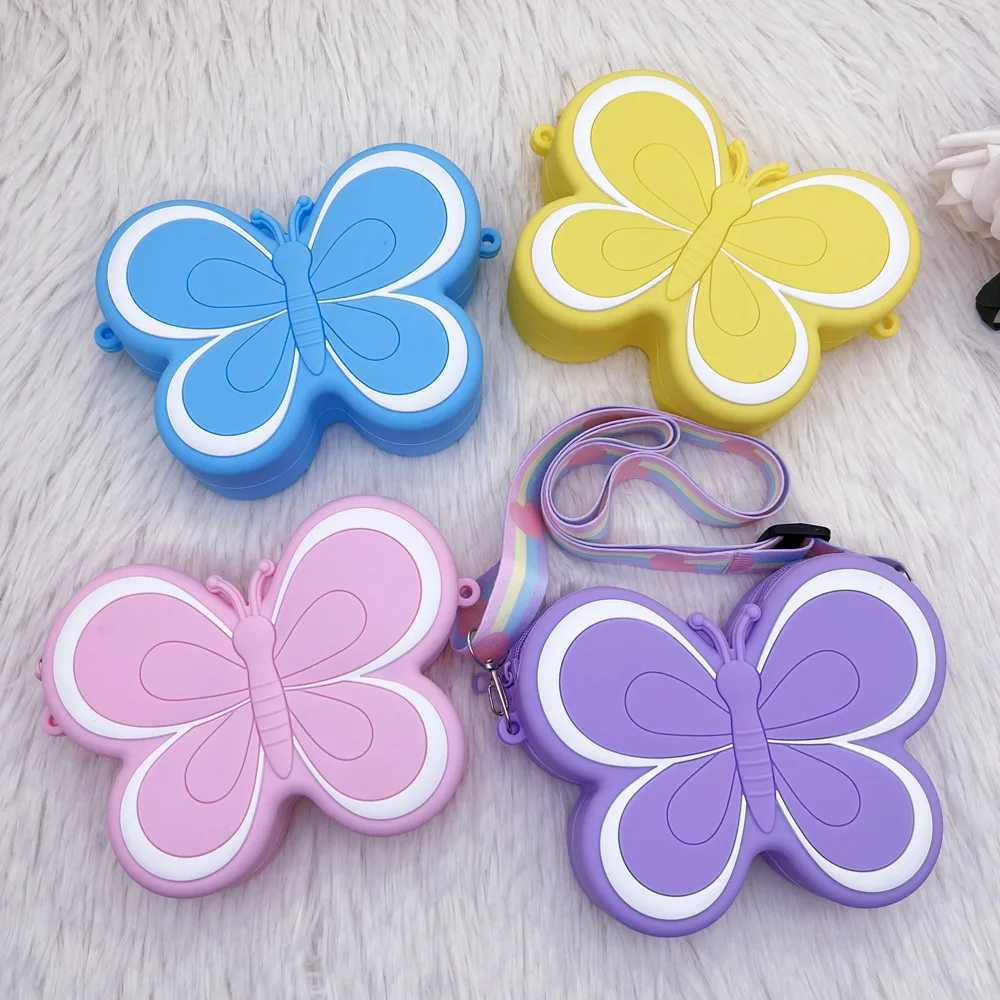 Butterfly Crossbody Bag Children Silicone Phone Pouch Shoulder Bags Satchel Girls Lovely Purse Animal Handbags Wallets LX241104
