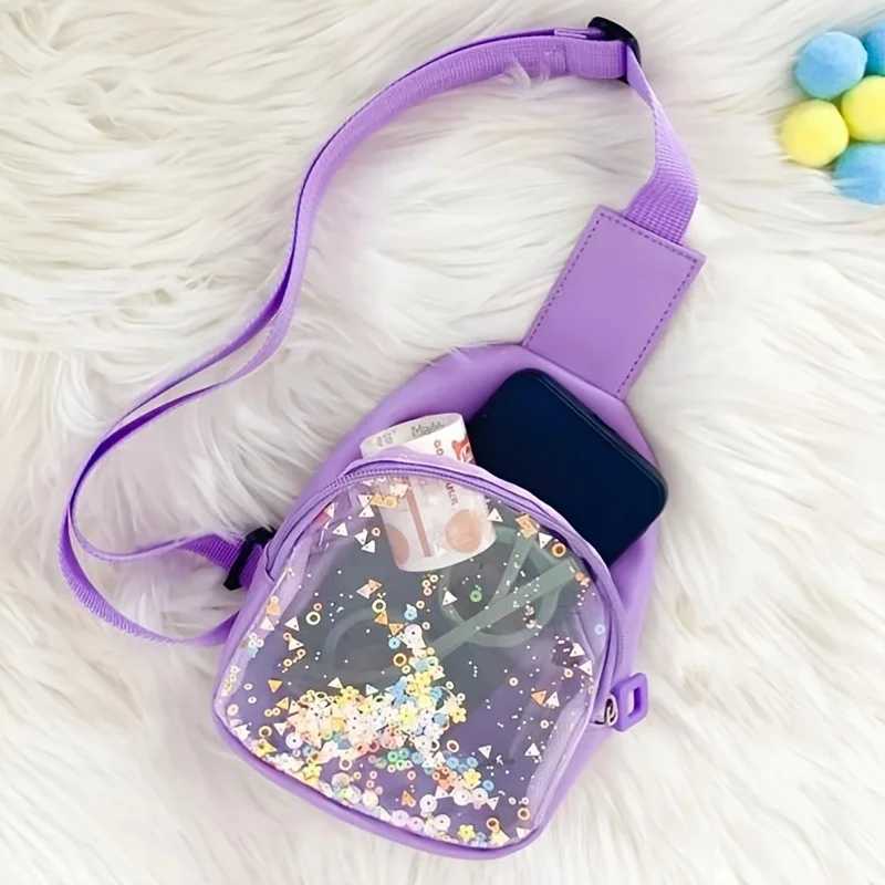 Cute Colorful Girls Transparent Sequin Chest Bag Lovely Creative Boys Kids Zipper Crossbody Bag Children Coin Purse Handbags LX241104