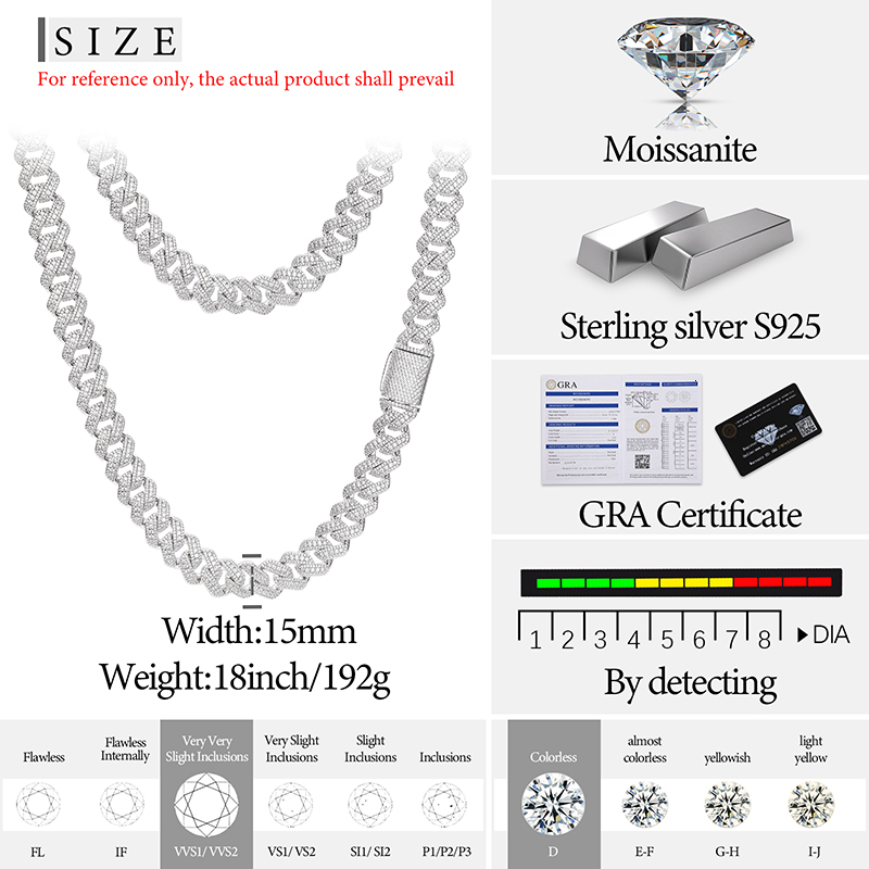 All Moissanite Chain Men Iced Out Hip Hop Rapper Necklace For Women Miami Cuban Jewelry Party Gifts