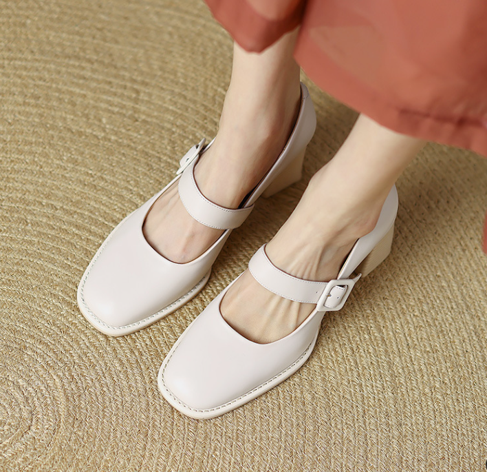 Women's Fashion Shoes:High Heel Increase Height French Retro Trendy Shallow Mary Jane Shoes,Black/Brown/Beige,Free shipping
