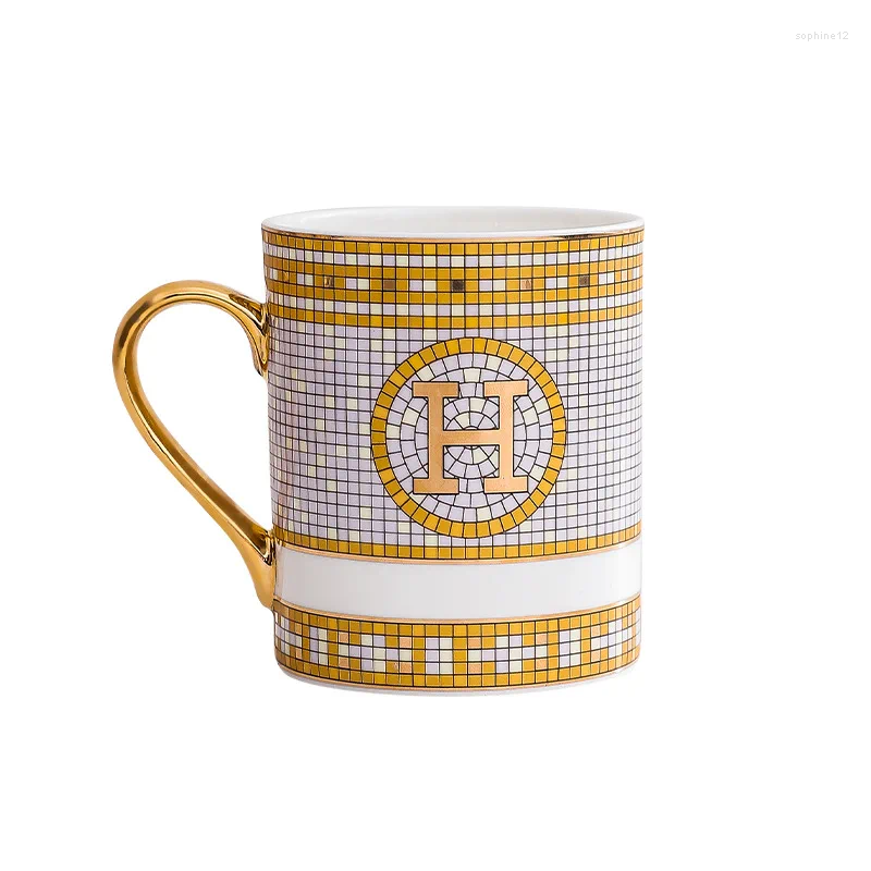 Mugs Mugs Straight European Creative Drawing Gold Edge Ceramic Mark Cup Home Breakfast Afternoon Tea Coffee Set S247236