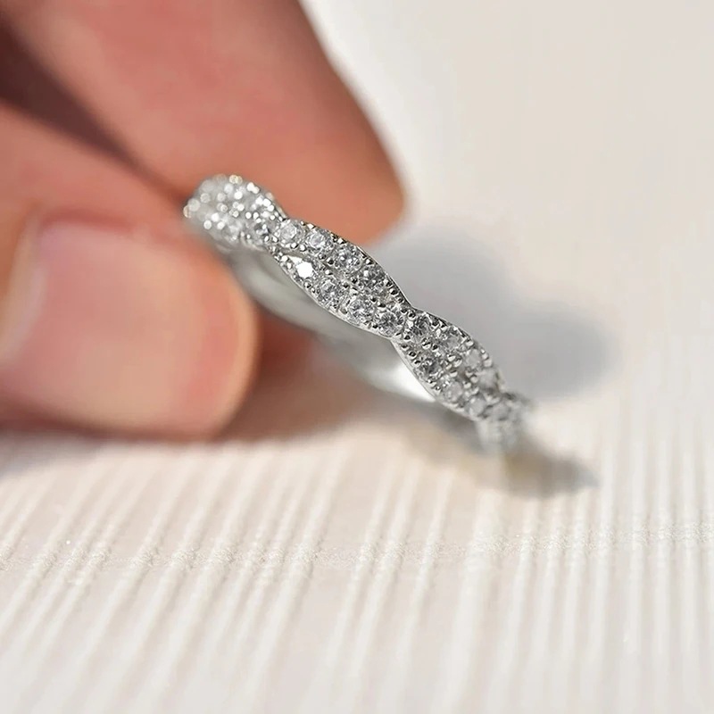 Cluster Ring 925 Sterling Silver Gold Plated Full Circle Diamond Ring Round Crystal Ring Women's Gold Engagement Ring Luxury Jewelry Size 6-10 - view 6