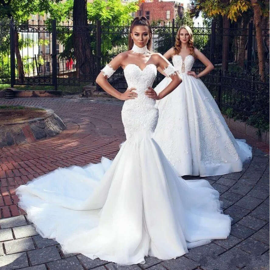 Long Beach Chapel Train Wedding Dresses White Lace Tulle Sexy Backless Sweetheart Neck Vestido De Noiva Bridal Gowns