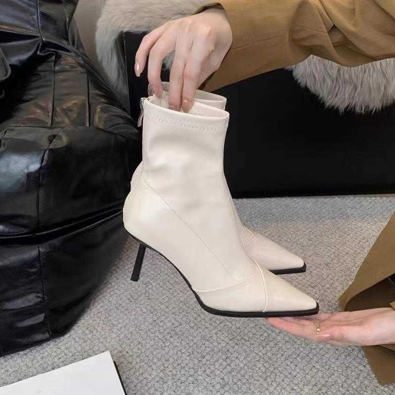 CMM French Thin Heel Pointed Thin Boots High Heels Bare Boots Womens Short Boots Autumn and Winter New Single Boots Korean Version Fashion Boots