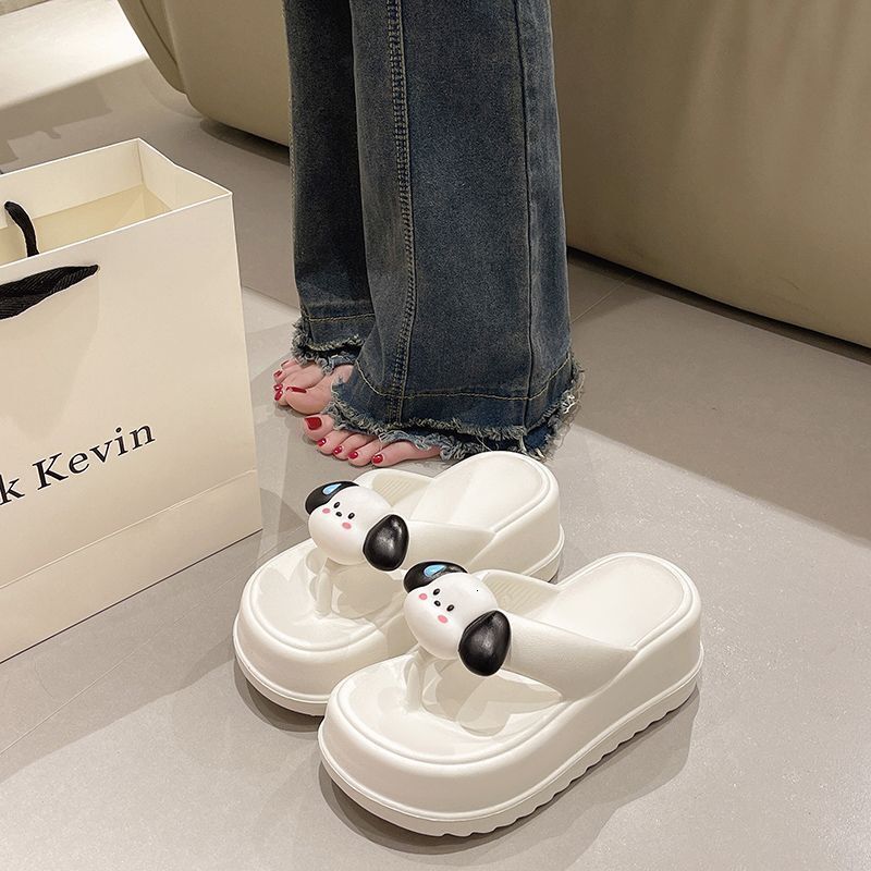 Cute Dog Herringbone Slippers for Women's Summer Outwear 2023 New Thick Sole Elevated Beach Anti slip Sandwich Slippers