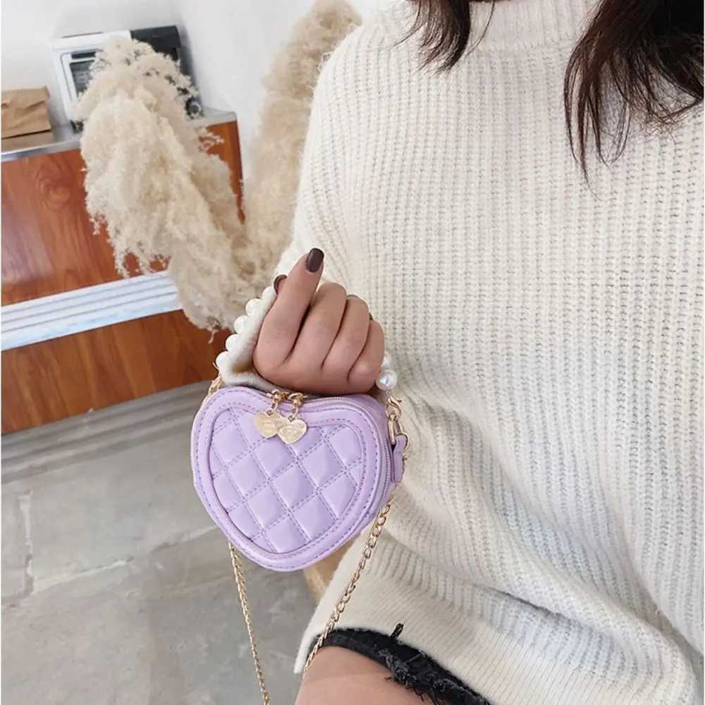 Pearl Handle Girls Mini Shoulder Messenger Bag Princess Wallet Coin Purse Handbags Cute Childrens Heart-shaped Crossbody Bags LX241104