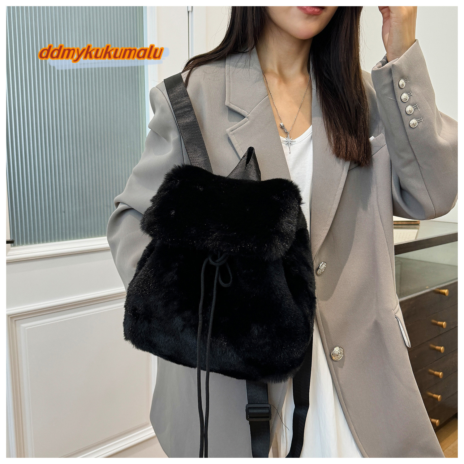 Autumn and winter fur bag new casual small women's versatile Korean version high-end fashion backpack #26 kukumalu