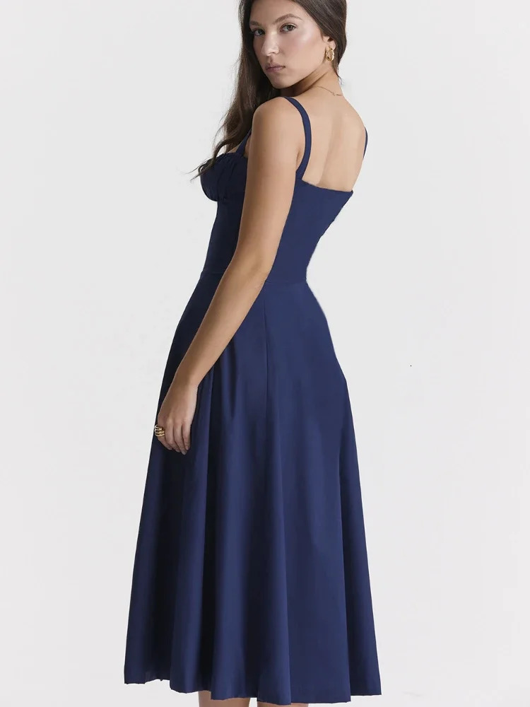 Solid Sexy Sleeveless Dresses Vintage A Line Beach Dress Women Spaghetti Straps Split Thigh Midi Dress Summer Outfits 240319