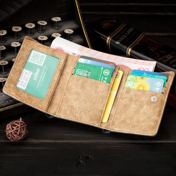 Men's Short Tri Fold Canvas Student Small Money Card Bag Cowboy Wallet Male Present