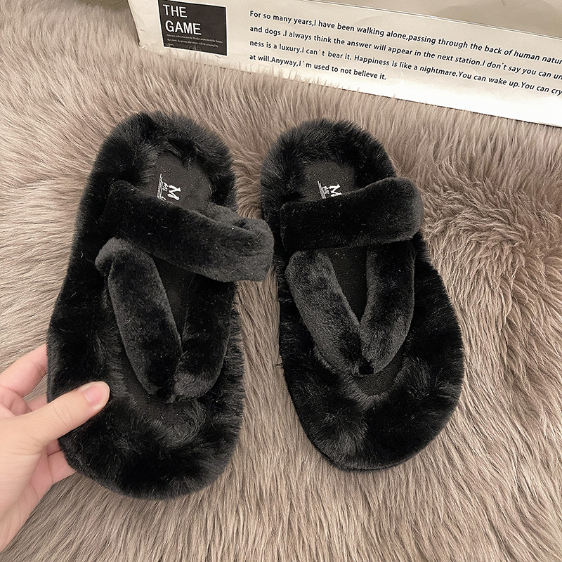 Autumn and Winter Cute Thick Bottom Fairy Versatile Plush Slippers.