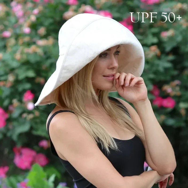 Summer Wide Brim Sun Hat Womens Foldable Travel Packable Bucket Hat Japanese UV Sunscreen Cotton Linen Beach Hat Fisherman Hat 241104