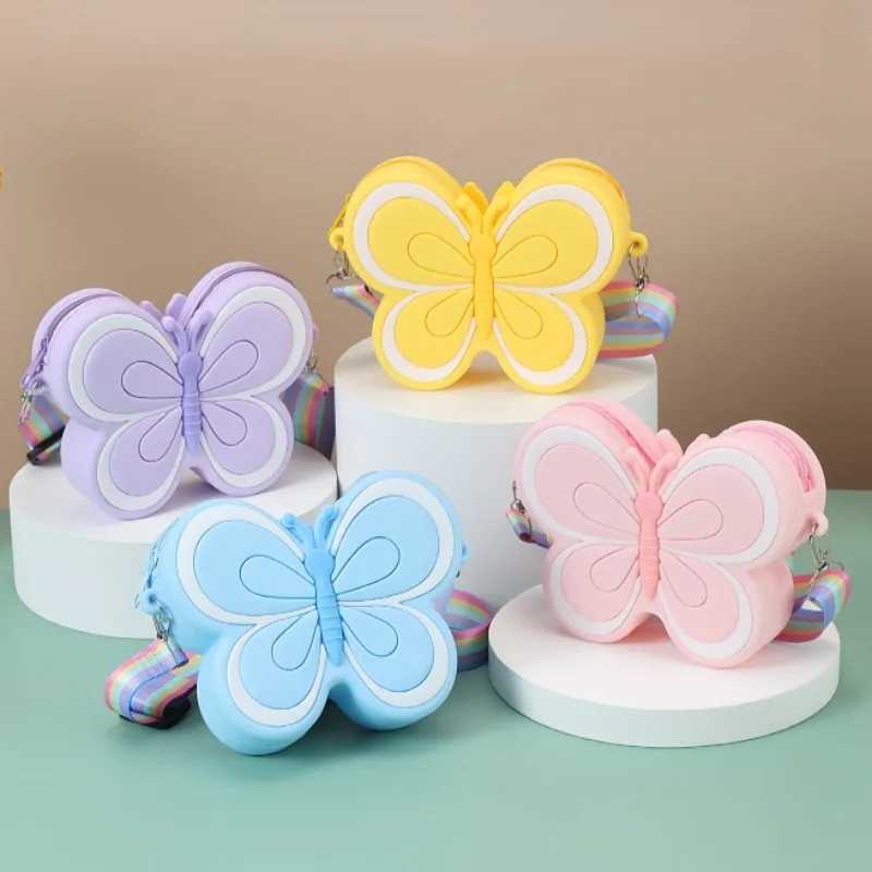 Lovely Bow Childrens Silicone Shoulder Bags Cute Butterfly Shape Baby Girls Crossbody Bag Candy Color Kids Small Coin Purse LX241104