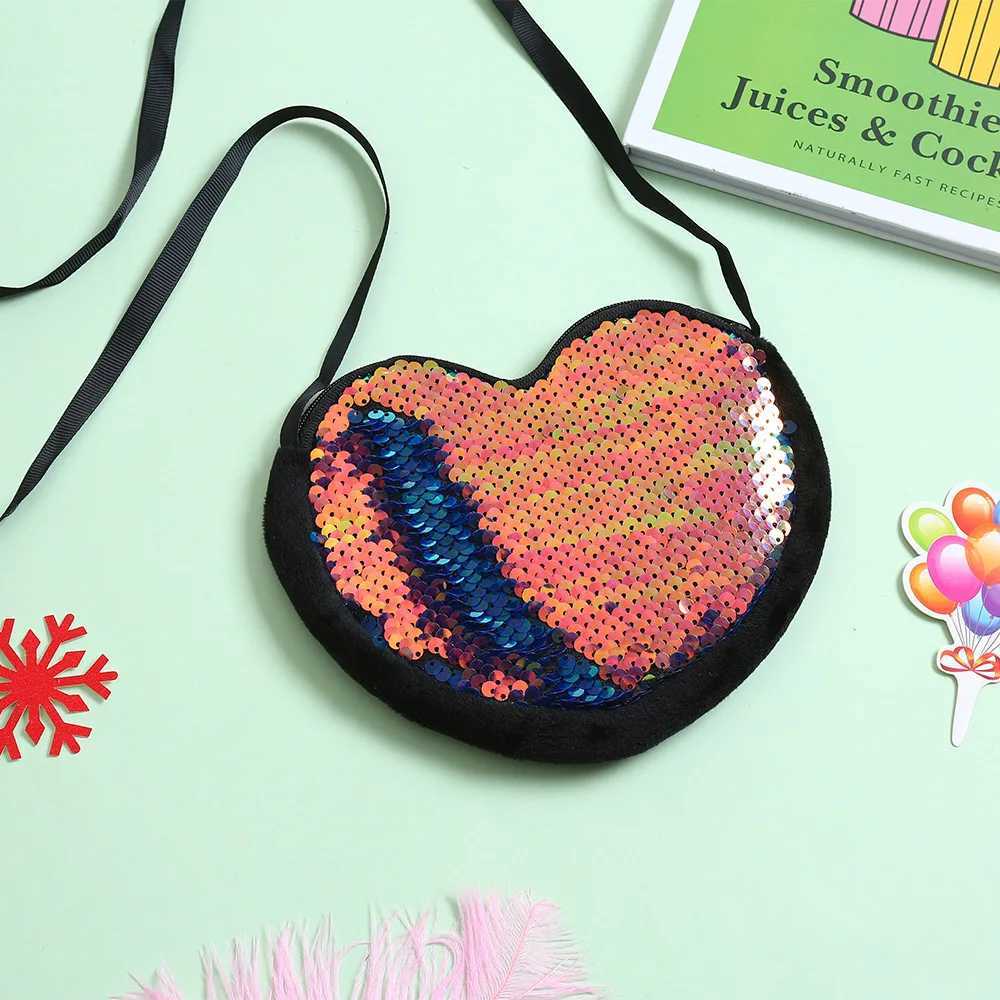 Multi Color Childrens Sequin Heart-Shaped Crossbody Bag Cute Girl Shoulder Bag Cross Body Bag 2024 Gifts LX241104