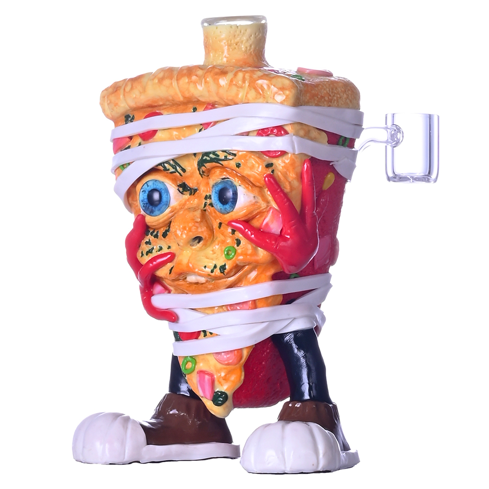 Cartoon Pizza Monster Glass Smoking Set - 6.7in Polymer Clay Crafted Water Pipe & 10mm Bowl