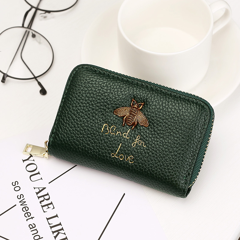 New top layer cowhide, honey bee, genuine leather organ card bag, coin purse, multi slot small wallet