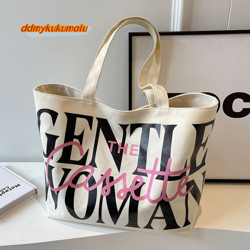 Thai niche canvas for women 2024 new fashionable large capacity letter shoulder class tote bag #13 kukumalu