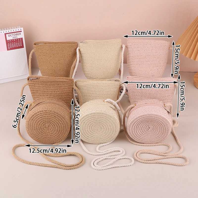 Baby Girl Fashion Casual Solid Straw Shoulder Bags Kids Children Cute Round Messenger Candy Color Small Bag Backpack Accessories LX241104