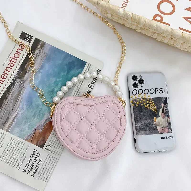 Kids Leather Purses and Handbags Mini Crossbody Bags for Girls Heart Messenger Bag Toddler Pearl Tote Hand Bags LX241104