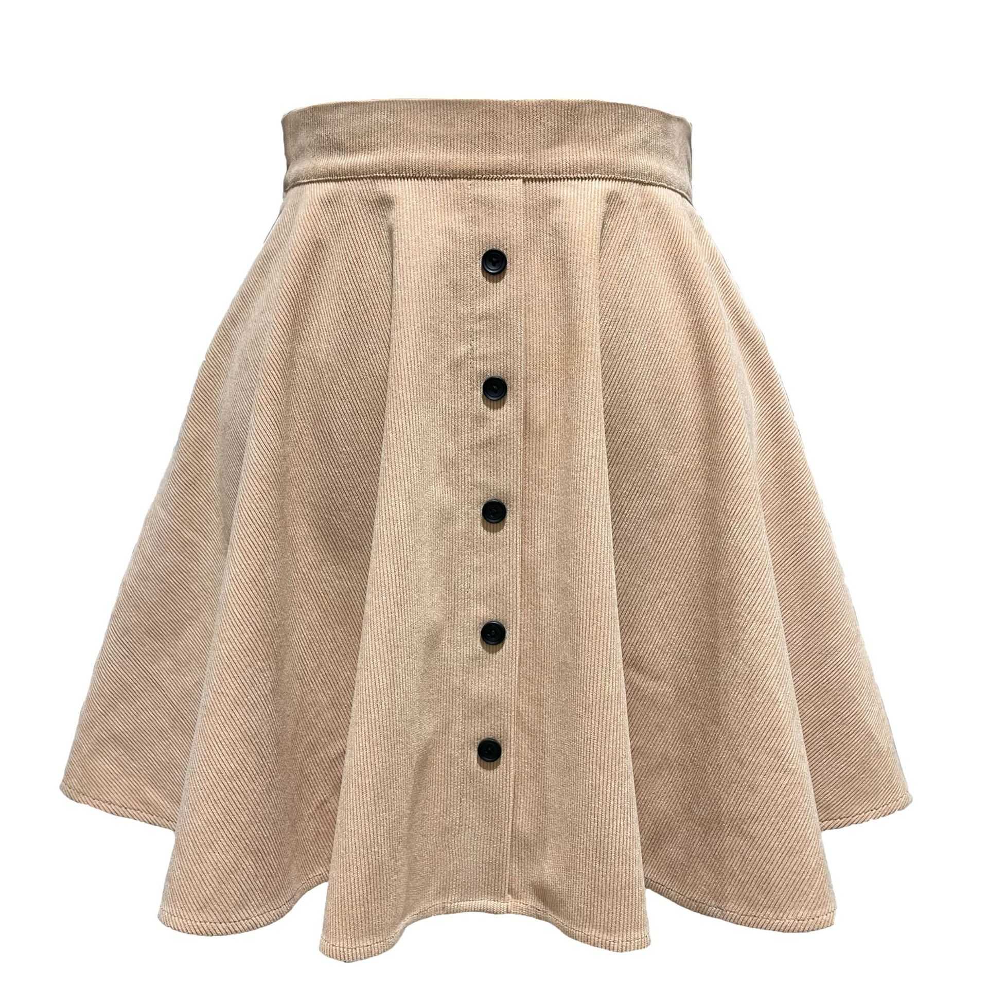 WoMens Solid Color Corduroy Short Skirt Autumn And Winter Career Skirts Fashion Sweet Single Row Button High Waist Umbrella Skirt 241023