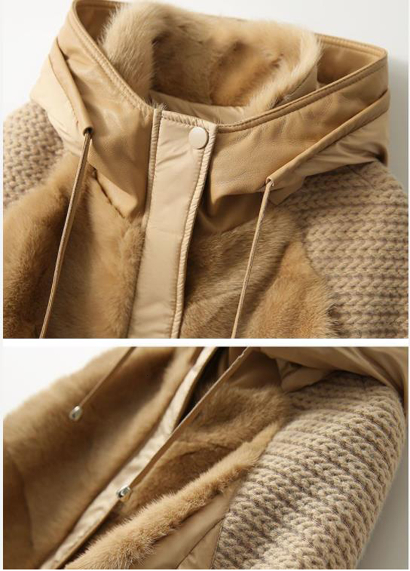 Womens Hooded Down Winter Jacket 2024 Knitting Splice Warm Coat Women Cotton Clothes Parka