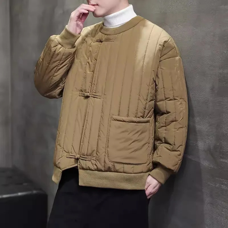 Winter Men Cotton-Padded Jacket Men Chinese Style Warm Jacket Male Retro Solid Color Parkas Puffer Jackets Outerwear 241104