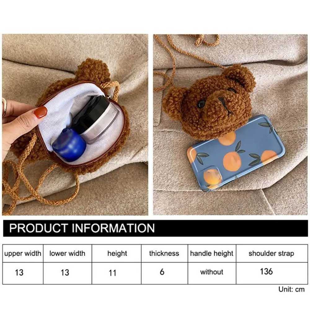 Cute Bear Plush Shoulder Bag for Children Kids Messenger Bags Kawaii Diagonal Bag Purse Little Girls Stuffed Animals Bag LX241104