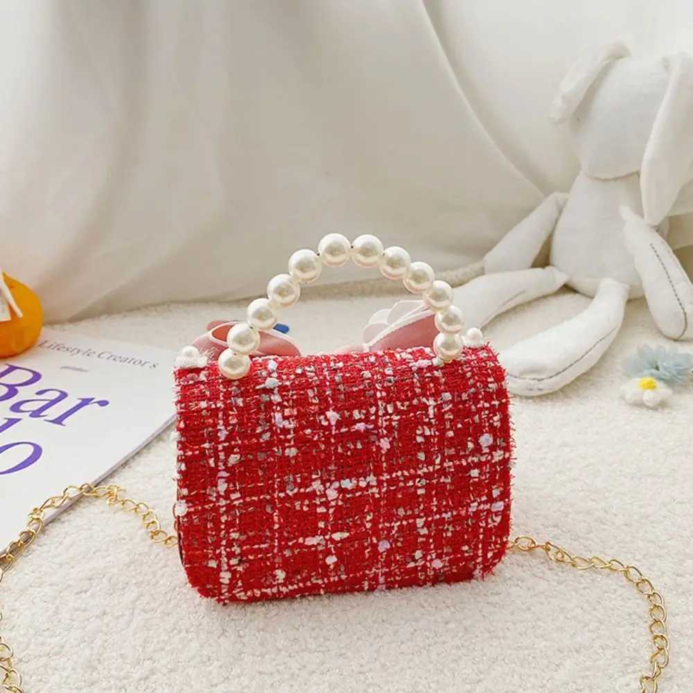 Pearl Handle Mini Chain Crossbody Bag Fashion Square Coin Purse Kids Handbag Clutch Bag Bow-knot Princess Shoulder Bag LX241104