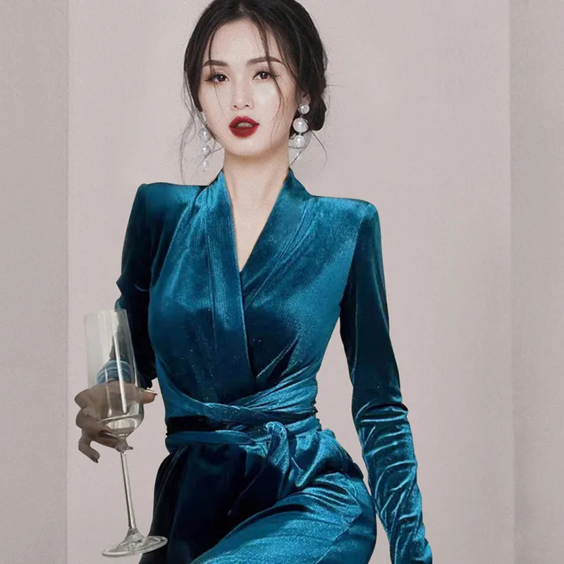 elegant autumn purple velvet jumpsuit womens V-neck high waisted lace pocket office womens wide leg jumpsuit 241031