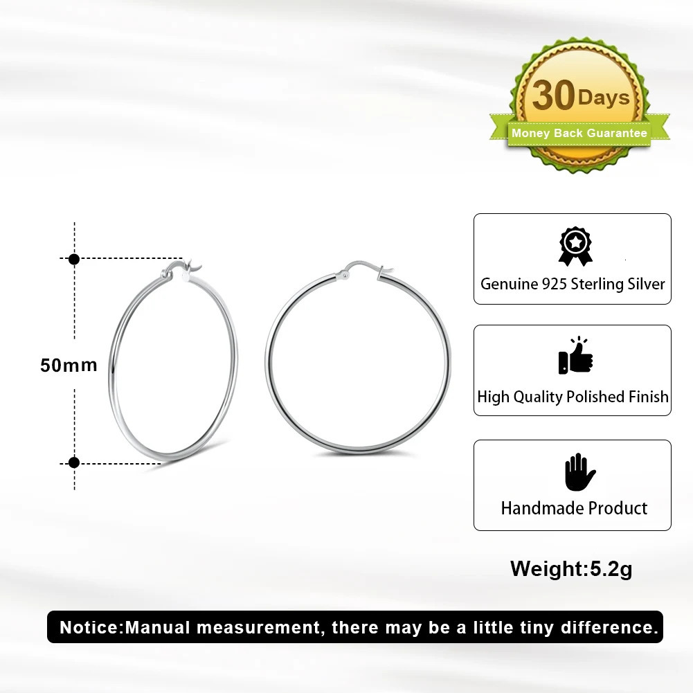 ORSA JEWELS 925 Sterling Silver Women Large Hoop Earrings 30 40 50MM Big Size Plain Earrings Female Jewelry Gift APE34 241018