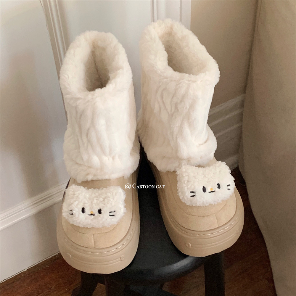 2024 Winter Fur Boots Snow Boots Women Fluffy Fuzzy Furry Faux Fur Boots Middle Calf Platform Pink Black White Furry Boots