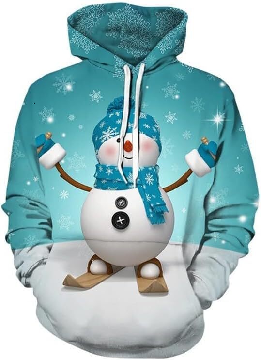 Hoodie for Mens Womens Unisex 3D Ugly Christmas Sweatshirt Kangaroo Pocket Hoodies Pullover Graphic Hoodies Snowman sweatshirt Pullover Long Sleeve