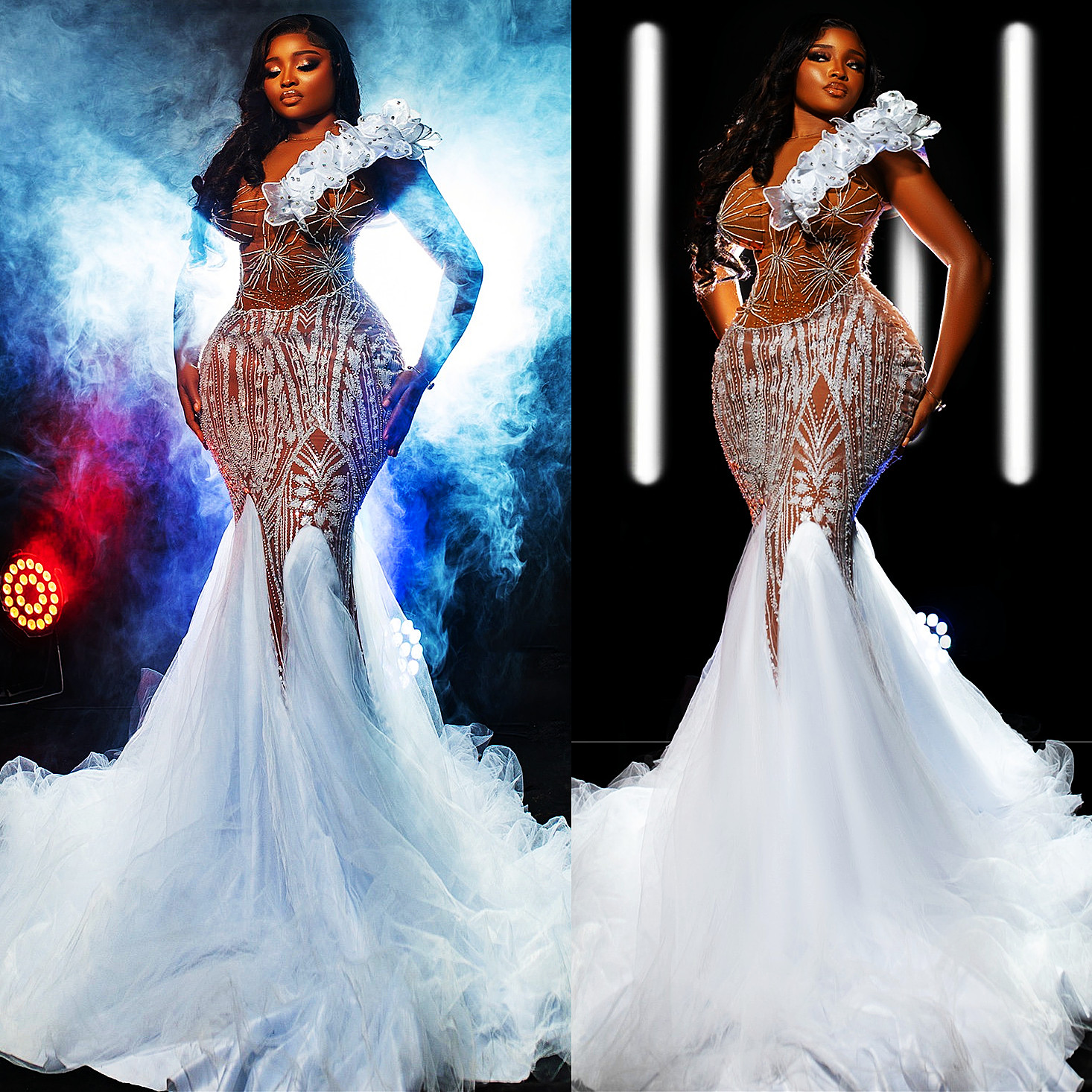 2024 Arabic Aso Ebi Plus Size White Mermaid Wedding Dresses Illusion Sheer Neck Florals Beaded Lace Vintage Bridal Gowns Dress ZJ0245