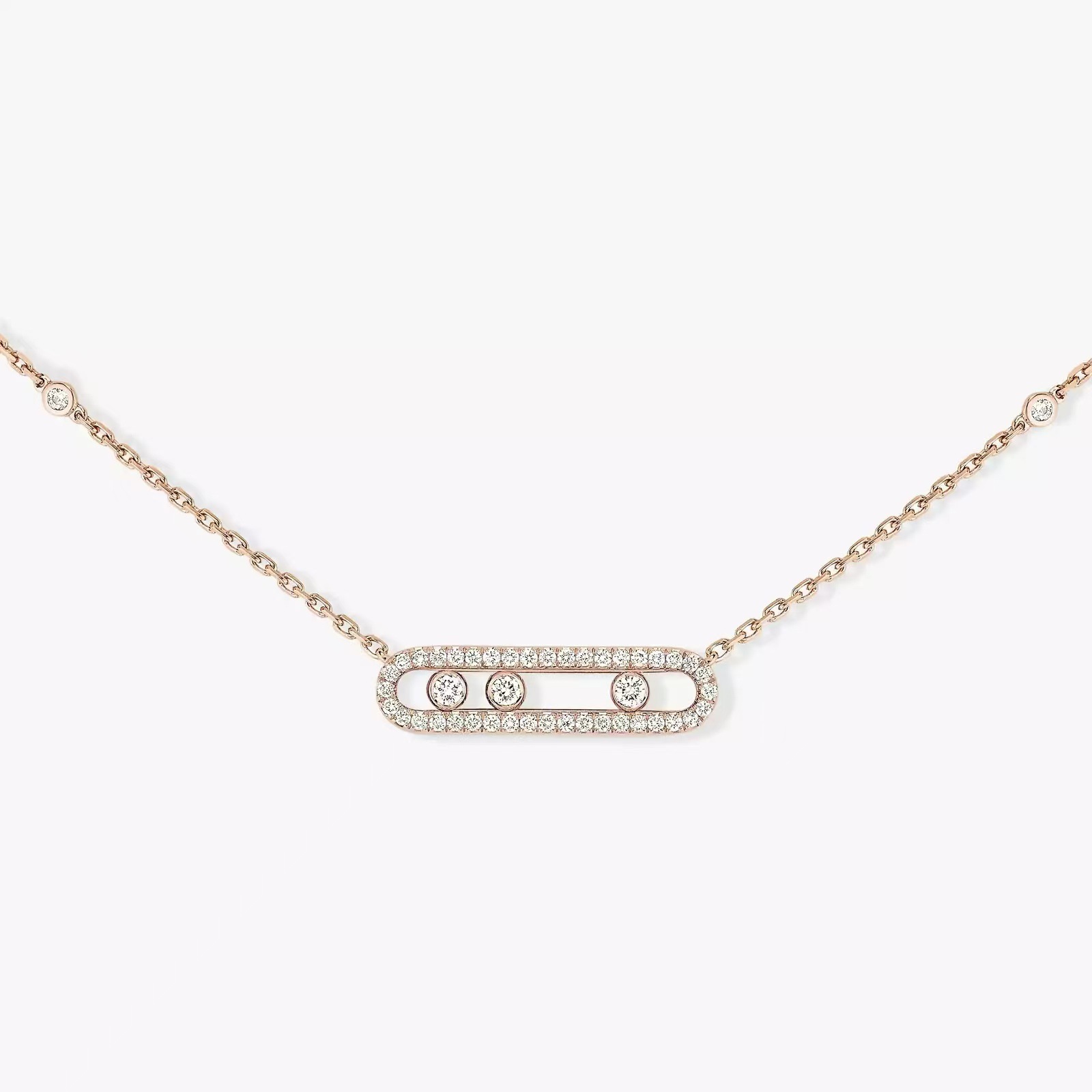 High version three trumpet sliding full diamond necklace niche all-in-one high sense geometric designer pendant jewelry women
