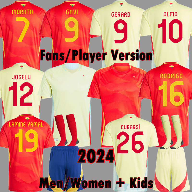 2024 Euro Spain soccer jerseys ANSU FATI GERARD MORATA KOKE GAVI CUBARSI 24 25 RODRIGO fans Player version LAMINE YAMAL football shirts men women kids PEDRI kit