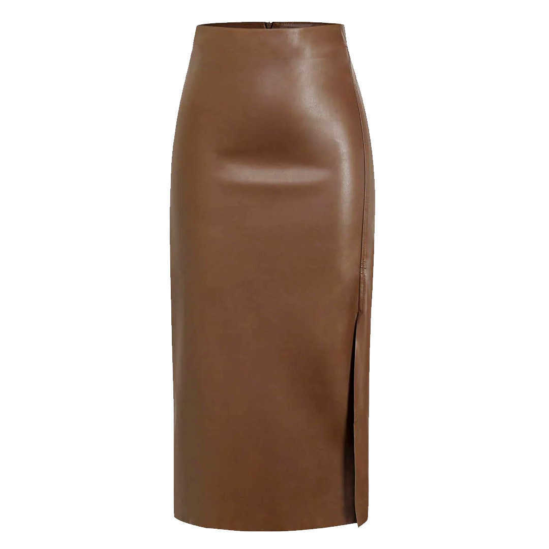 Autumn And Winter Pu Leather Skirt High Waisted Zipper Black Skirts Half Split Skirt Slim Fit Hip Hugging Long Skirt For Women Skirt 241023
