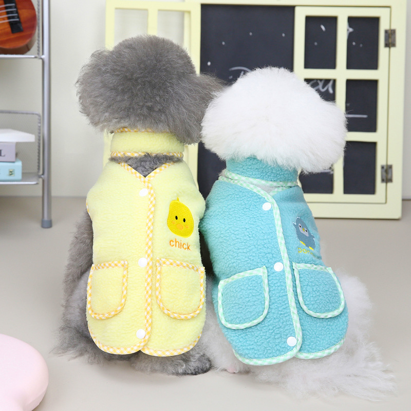 Pet Clothes Supplier Autumn Winter Small Dogs Clothes Coral Fleece Matching Scarf Cartoon Dog Vest Clothes