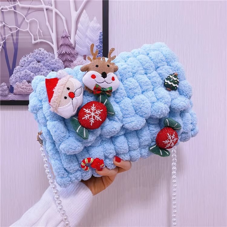 Handmade DIY material hand woven homemade for girlfriend, cute plush diagonal cross bag, Christmas gift