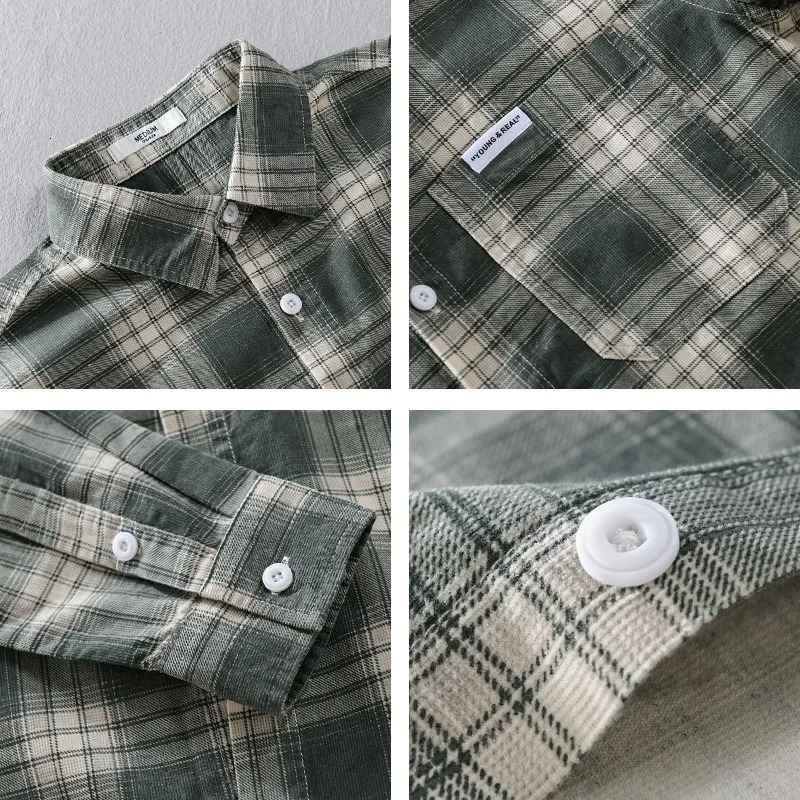 Spring Autumn Pure Cotton Casual Plaid Long Sleeve Shirts for Men Clothing Simple Soft Streetwear FY6105 240328