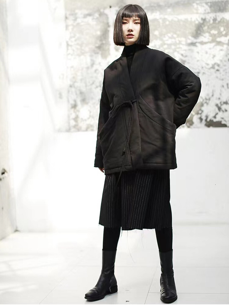 Autumn Winter Black Cotton Padded Oversized Vintage Loose Casual Jackets For Women Coats 2023 Clothes Woman Jacket Coat