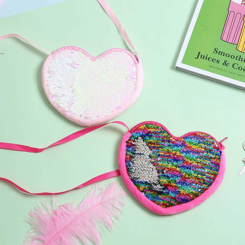 Multi Color Childrens Sequin Heart-Shaped Crossbody Bag Cute Girl Shoulder Bag Cross Body Bag 2024 Gifts LX241104